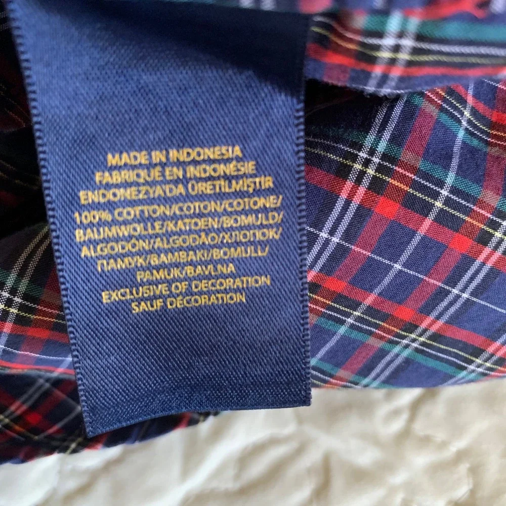 Ralph Lauren M (10-12) Button Down Shirt Blue Red Plaid Cotton Long Sleeve Pony